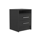 20" Black Two Drawer Faux Wood Nightstand
