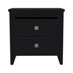 24" Black Wood Two Drawer Nightstand