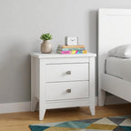 24" White Two Drawer Faux Wood Nightstand