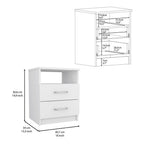 20" White Wood Two Drawer Nightstand