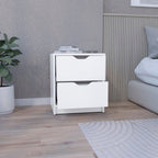 19" White Wood Two Drawer Nightstand