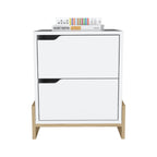 20" White And Natural Wood Two Drawer Nightstand