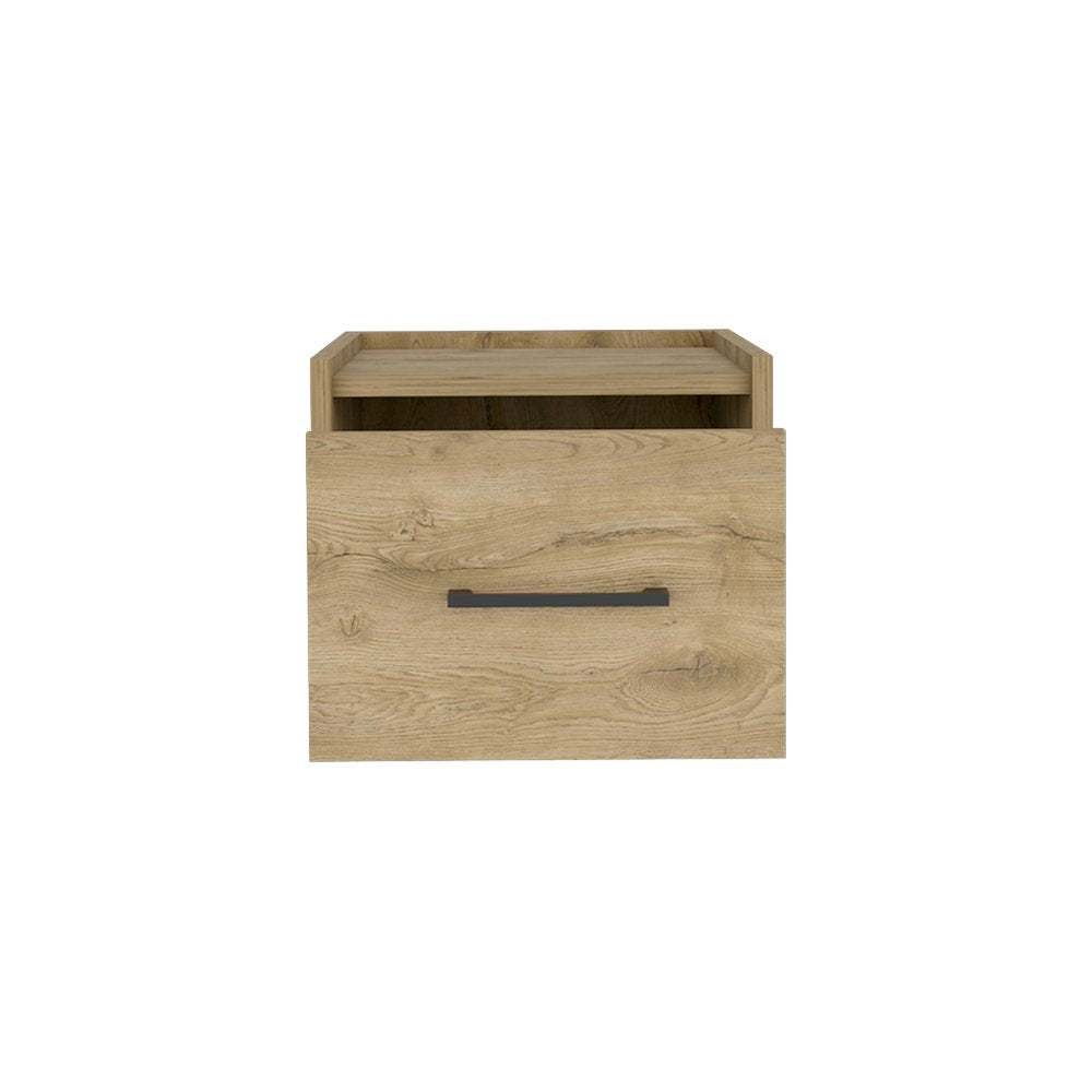 10" Beige One Drawer Faux Wood Nightstand