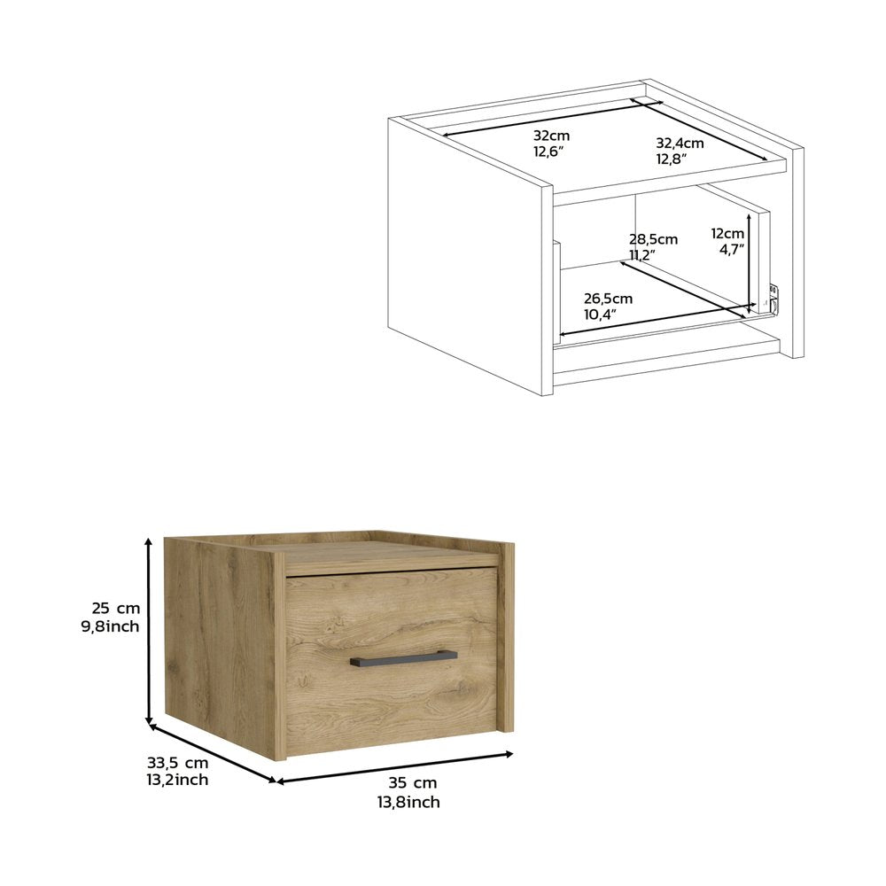 10" Beige One Drawer Faux Wood Nightstand