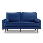 69" Blue Velvet Sofa And Toss Pillows With Dark Brown Legs