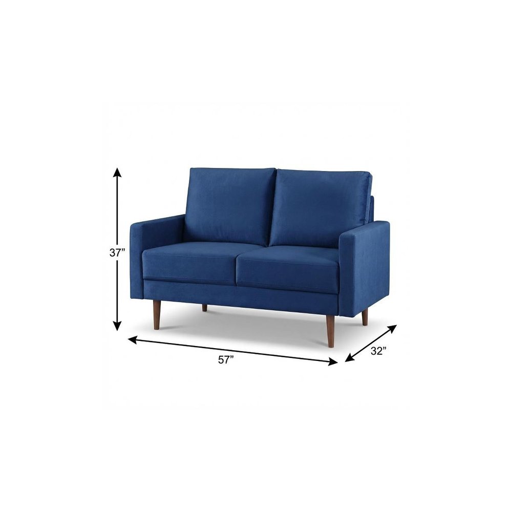 57" Blue And Dark Brown Velvet Loveseat