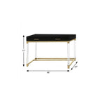 48" Black Clear and Gold Wood Acrylic and Stainless Steel Writing Desk With Two Drawers