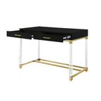 48" Black Clear and Gold Wood Acrylic and Stainless Steel Writing Desk With Two Drawers