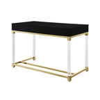 48" Black Clear and Gold Wood Acrylic and Stainless Steel Writing Desk With Two Drawers