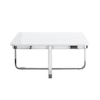 35" Light Gray And Silver Metallic Wood And Stainless Steel Square Coffee Table