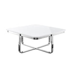 35" Light Gray And Silver Metallic Wood And Stainless Steel Square Coffee Table