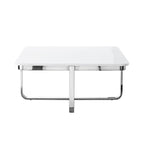 35" Light Gray And Silver Metallic Wood And Stainless Steel Square Coffee Table