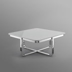 35" Light Gray And Silver Metallic Wood And Stainless Steel Square Coffee Table