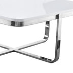 35" Light Gray And Silver Metallic Wood And Stainless Steel Square Coffee Table
