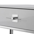 47" Light Gray And Silver Metallic Stainless Steel Coffee Table With Two Drawers