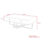 47" Light Gray And Silver Metallic Stainless Steel Coffee Table With Two Drawers