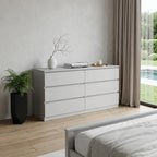61" White Wood Six Drawer Double Dresser
