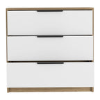 28" White And Natural Wood Three Drawer Dresser
