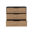 28" Natural And Black Wood Three Drawer Dresser