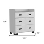 34" White Wood Five Drawer Dresser