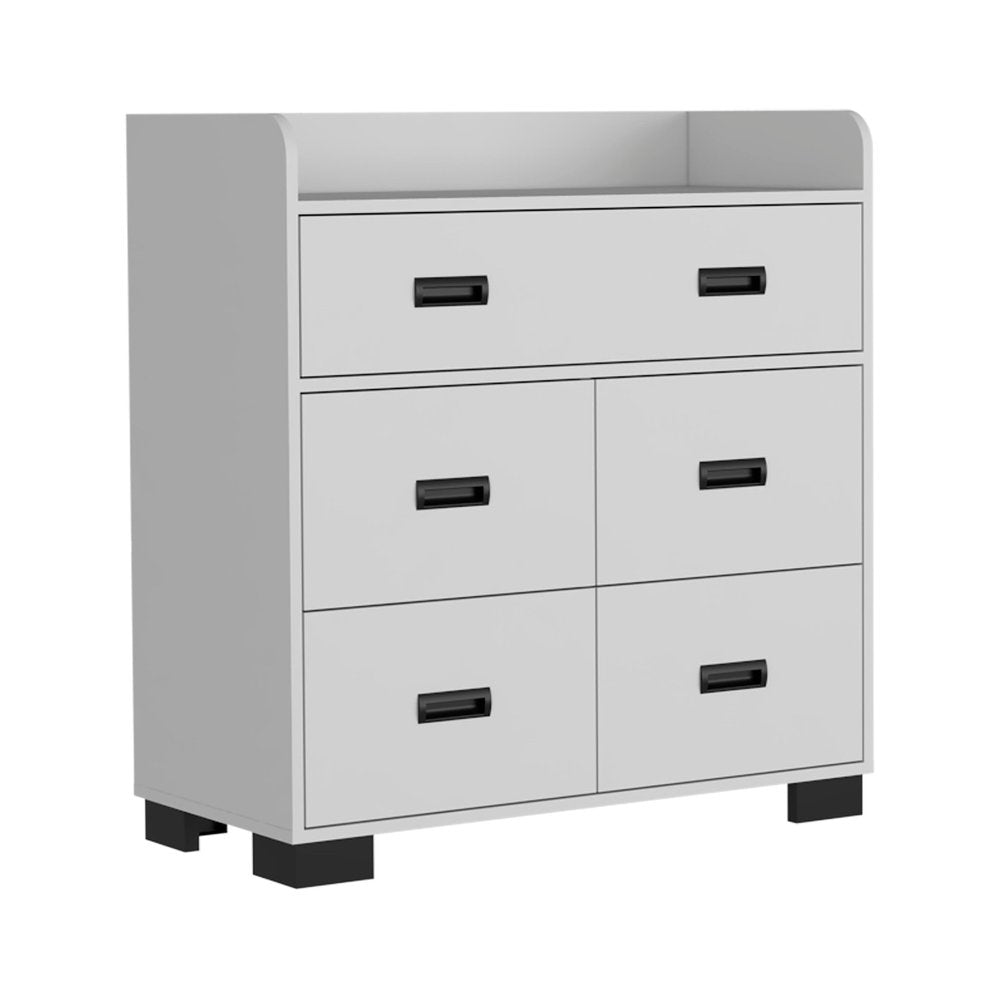 34" White Wood Five Drawer Dresser