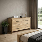 59" Natural Wood Six Drawer Double Dresser