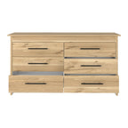 59" Natural Wood Six Drawer Double Dresser