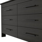 59" Black Wood Six Drawer Double Dresser