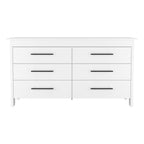 59" White Wood Six Drawer Double Dresser