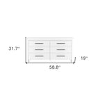 59" White Wood Six Drawer Double Dresser