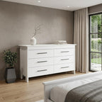 59" White Wood Six Drawer Double Dresser