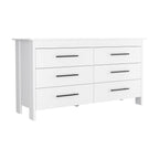 59" White Wood Six Drawer Double Dresser