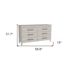 59" Light Gray Wood Six Drawer Double Dresser