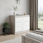 32" White And Gray Wood Three Drawer Dresser