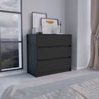 34" Black Wood Three Drawer Dresser