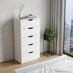18" White Wood Five Drawer Dresser