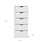 18" White Wood Five Drawer Dresser