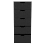 18" Black Wood Five Drawer Dresser