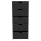18" Black Wood Five Drawer Dresser