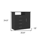 35" Black Wood Four Drawer Combo Dresser