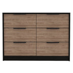 42" Brown And Black Wood Six Drawer Double Dresser