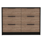 42" Brown And Black Wood Six Drawer Double Dresser