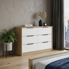 42" White And Natural Wood Six Drawer Double Dresser