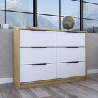 42" White And Natural Wood Six Drawer Double Dresser