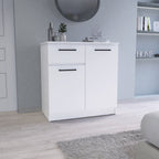 37" White Wood Two Door Single Drawer Combo Dresser