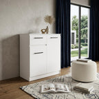 37" White Wood Two Door Single Drawer Combo Dresser