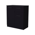 37" Black Wood Two Door Single Drawer Combo Dresser