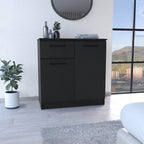 37" Black Wood Two Door Single Drawer Combo Dresser