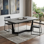 63" Gray And Black Ceramic And Steel Self-Storing Leaf Trestle Base Extendable Dining Table