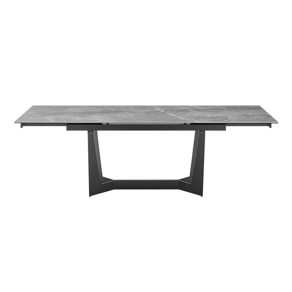 63" Gray And Black Ceramic And Steel Self-Storing Leaf Trestle Base Extendable Dining Table